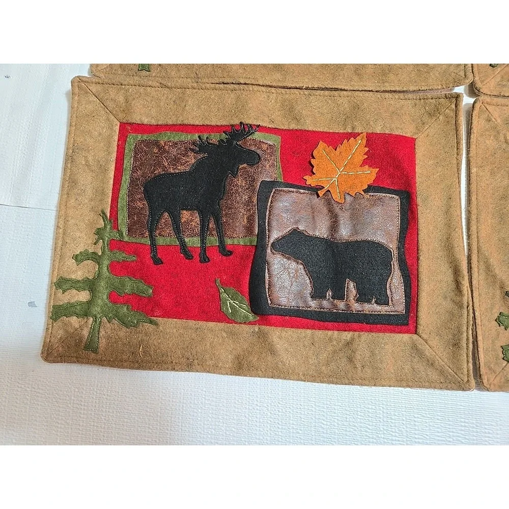 VTG‎ Placemats Set 4 Elk Moose Cabin Lodge Rustic Western Native American Decor